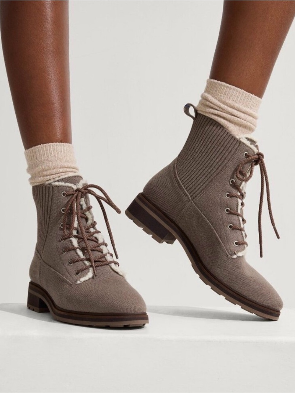 Rothy's The Cozy Laced Lug Boots in Sparrow